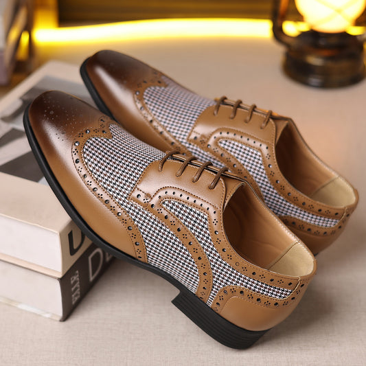 Zapatos de imitación pata de gallo para hombre, zapatos casuales de cuero
