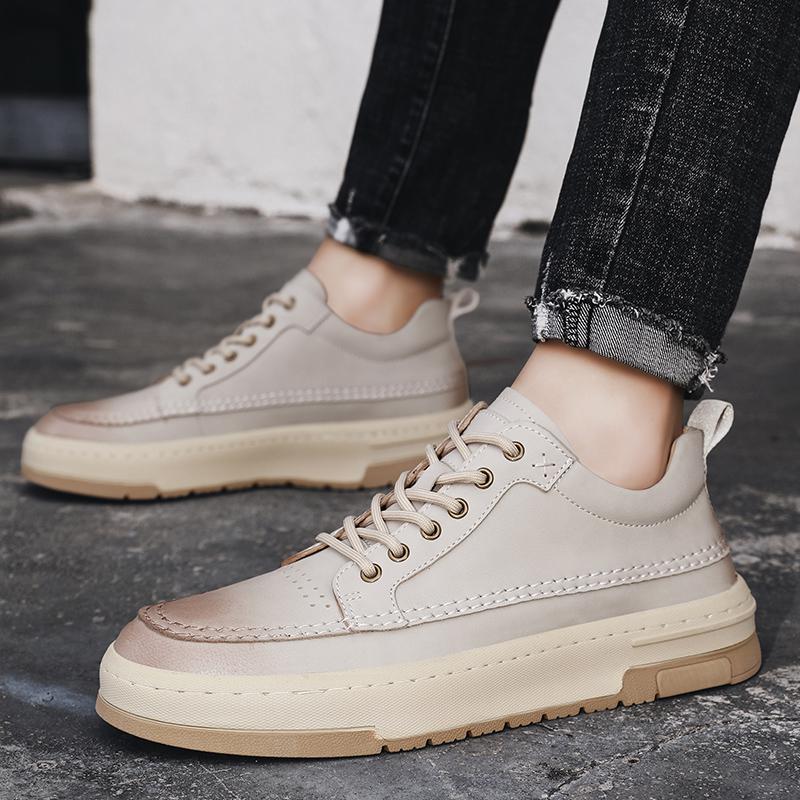Zapatillas casuales de moda cómodas de piel de primera capa para hombre