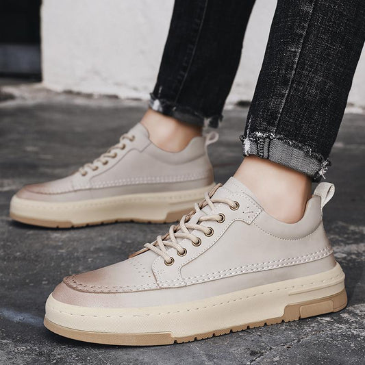 Zapatillas casuales de moda cómodas de piel de primera capa para hombre