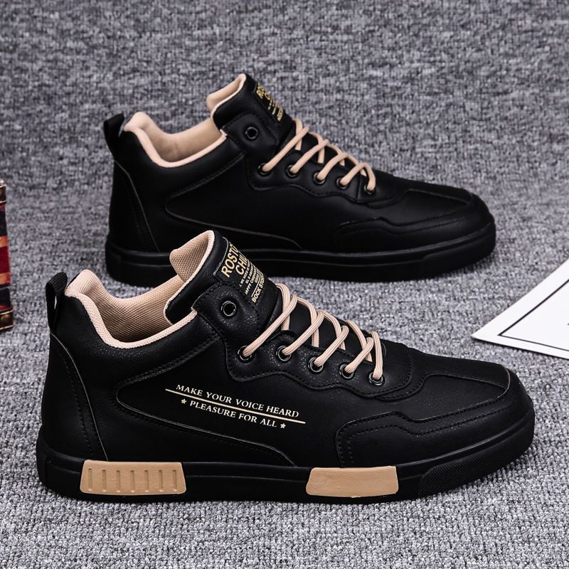 Zapatillas deportivas altas de piel con paneles, a la moda y versátiles