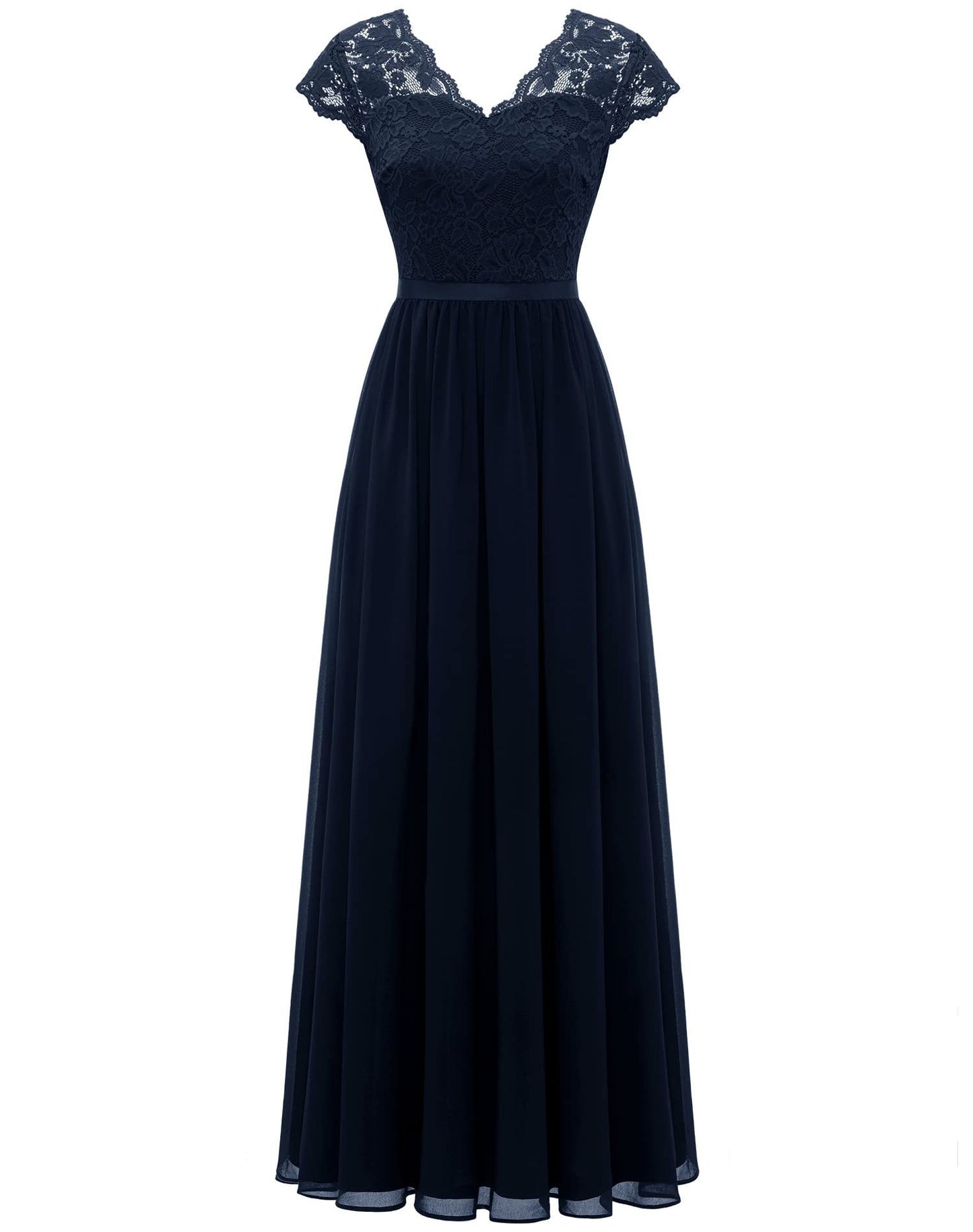 Vestido noble largo ajustado de encaje con retazos