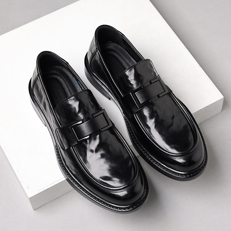 Zapatos de cuero de punta sin cordones británicos para hombre