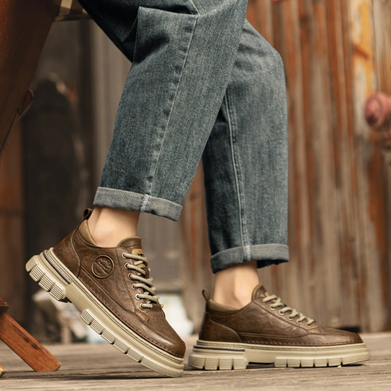 Zapatos casuales de cuero con plataforma estilo bota de trabajador británica de alta calidad