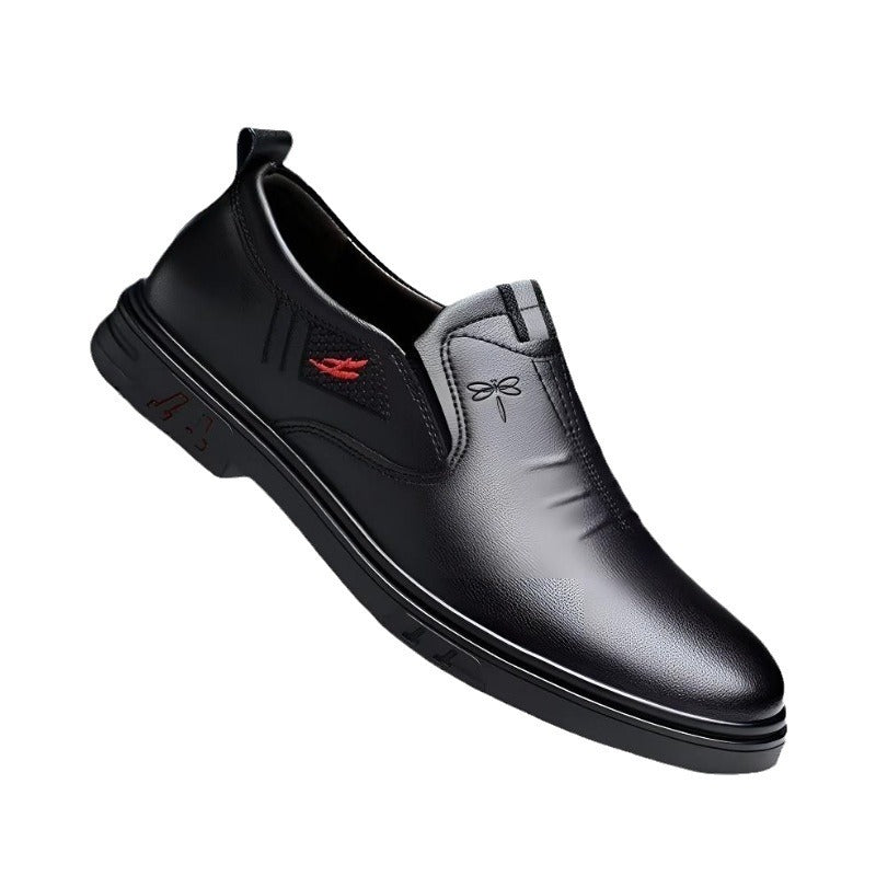 Zapatos casuales de cuero para hombre, sin cordones, suela blanda, cuero suave