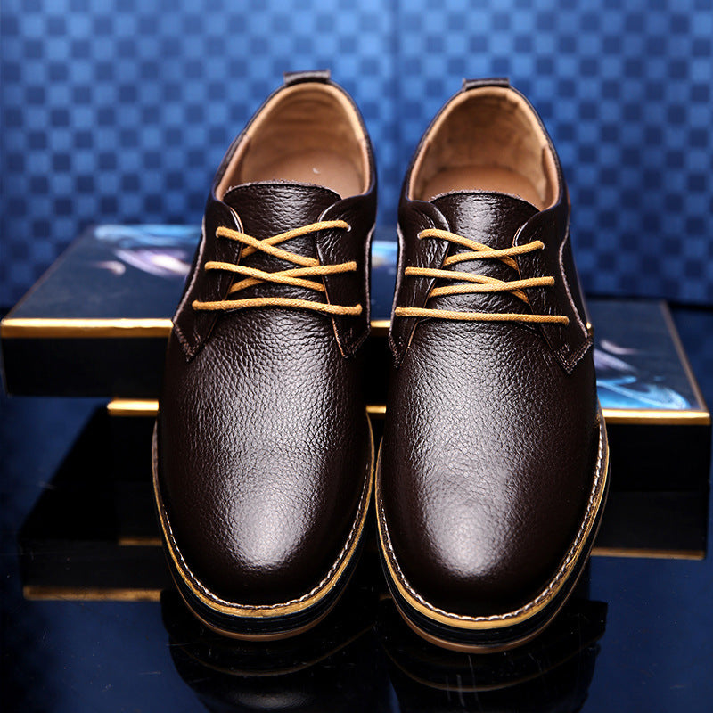 Zapatos de Cuero Casuales de Corte Bajo con Cordones y Detalles Cosidos a Mano