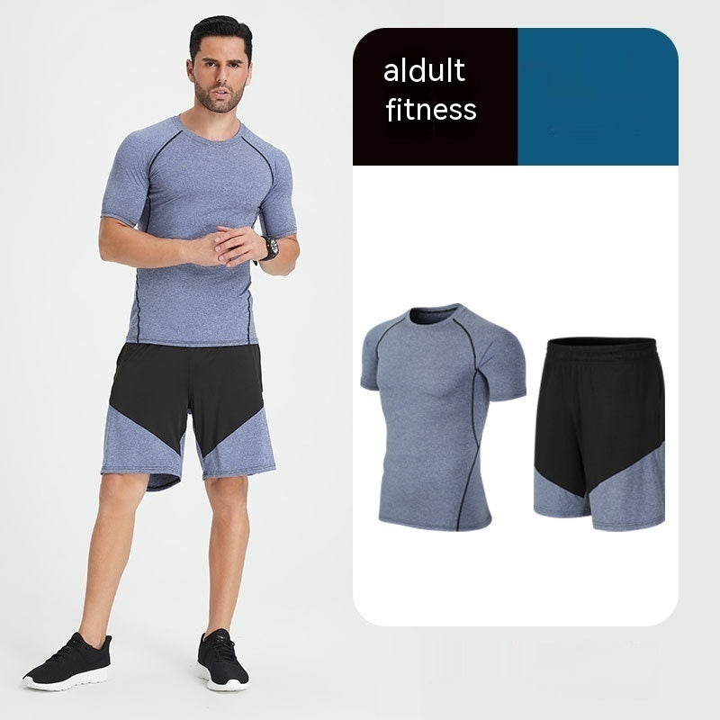 Traje de fitness para hombre, para correr por la mañana, por la noche, deportivo, de secado rápido, de cinco piezas, mallas, baloncesto, ropa de entrenamiento al por mayor