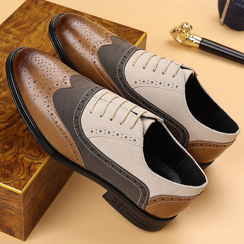 Zapatos casuales de cuero con punta estilo brogue para hombre de talla grande