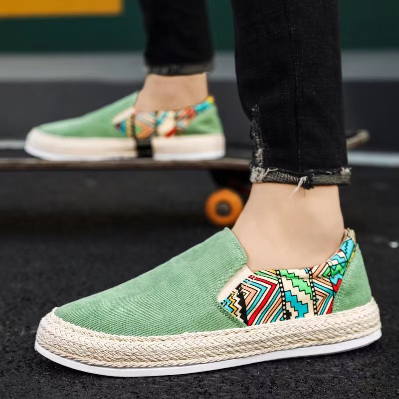 Zapatos casuales de lona fina y transpirable de verano de seda helada con suela blanda antideslizantes y combinables con puntera ancha
