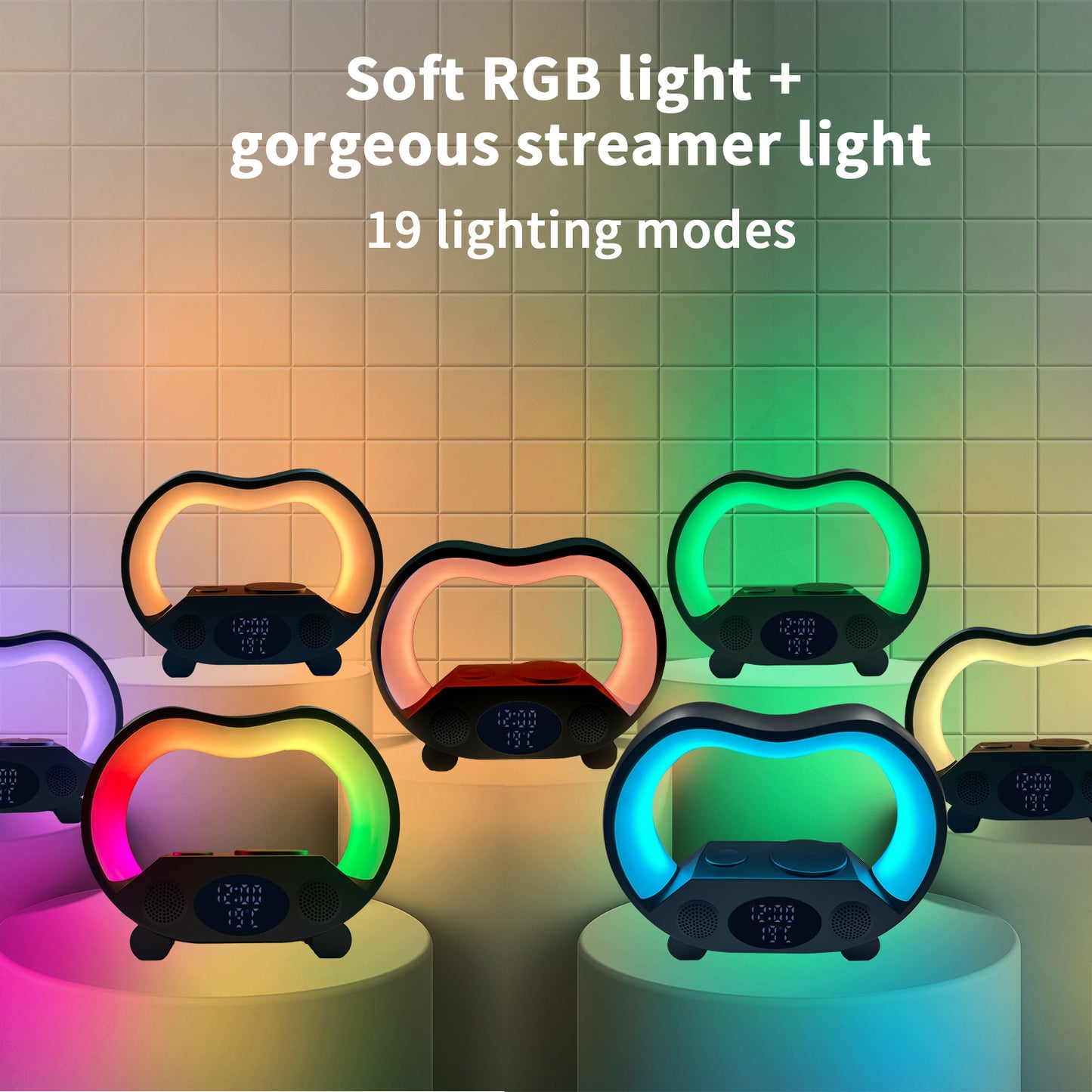 Nueva Lámpara de Mesa LED Inteligente con Ambiente de 6 Funciones en 1, Control Remoto Inteligente Compatible con Bluetooth, Cargador Inalámbrico Multifunción, Luz Nocturna y Altavoz Compatible con Bluetooth