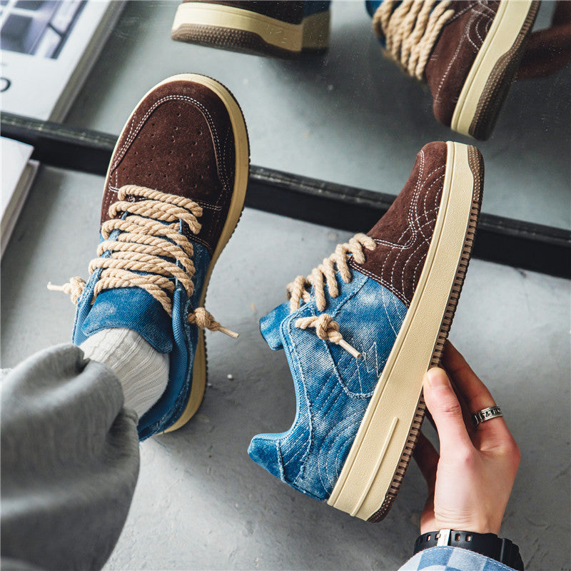 Zapatos de patineta planos con cordones para hombre de mezclilla de ocio