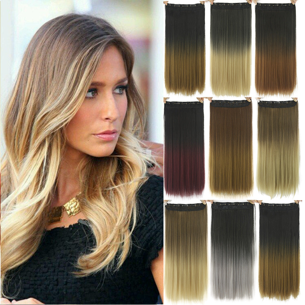 Flequillo de clip gradual teñido de cabello liso, pieza de extensión de cabello de color T tipo cortina