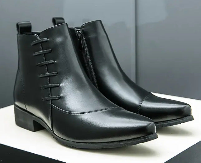 Zapatos altos de talla grande con cremallera lateral y combinación de colores, estilo británico para hombre