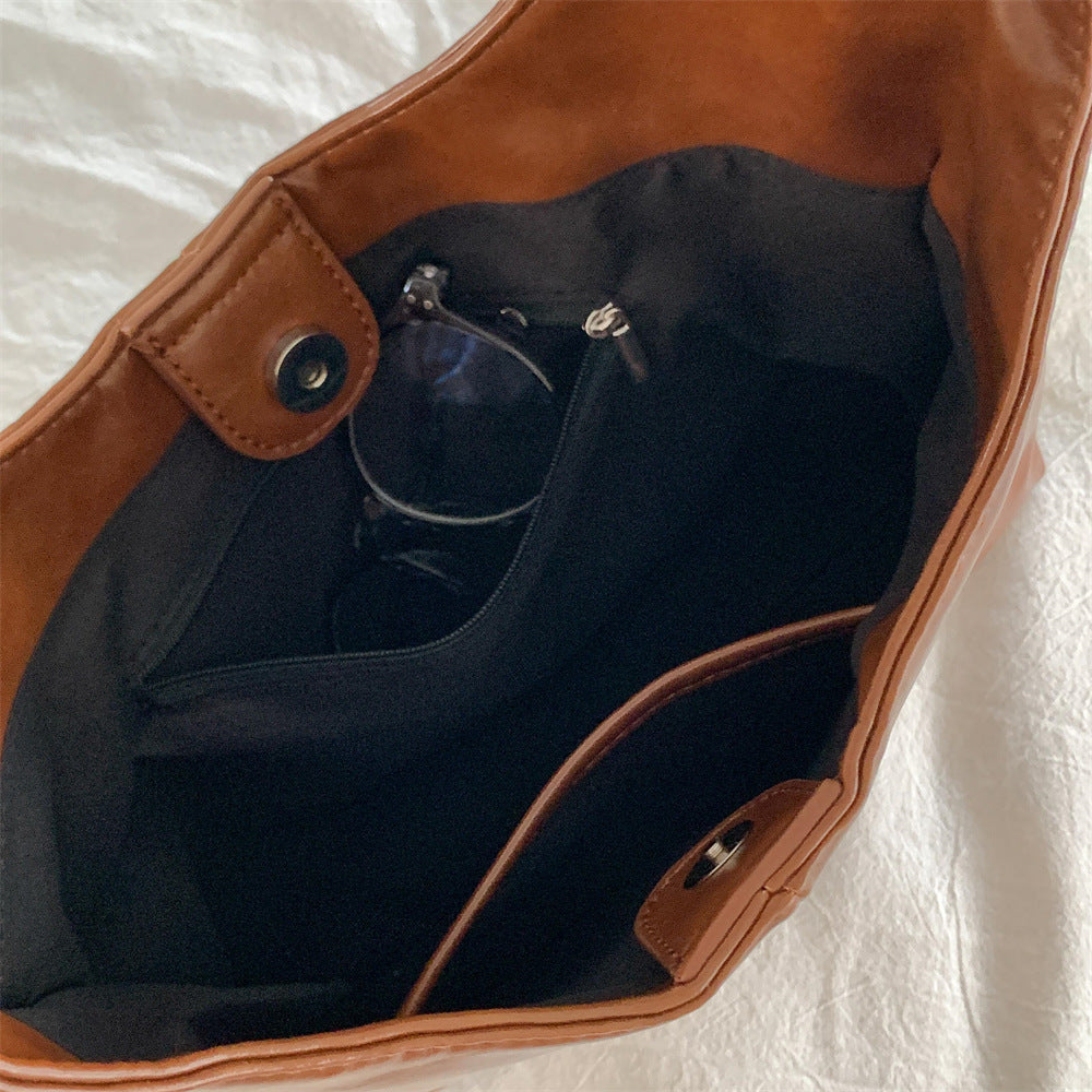 Bolso de mano de cuero suave de gran capacidad para mujer