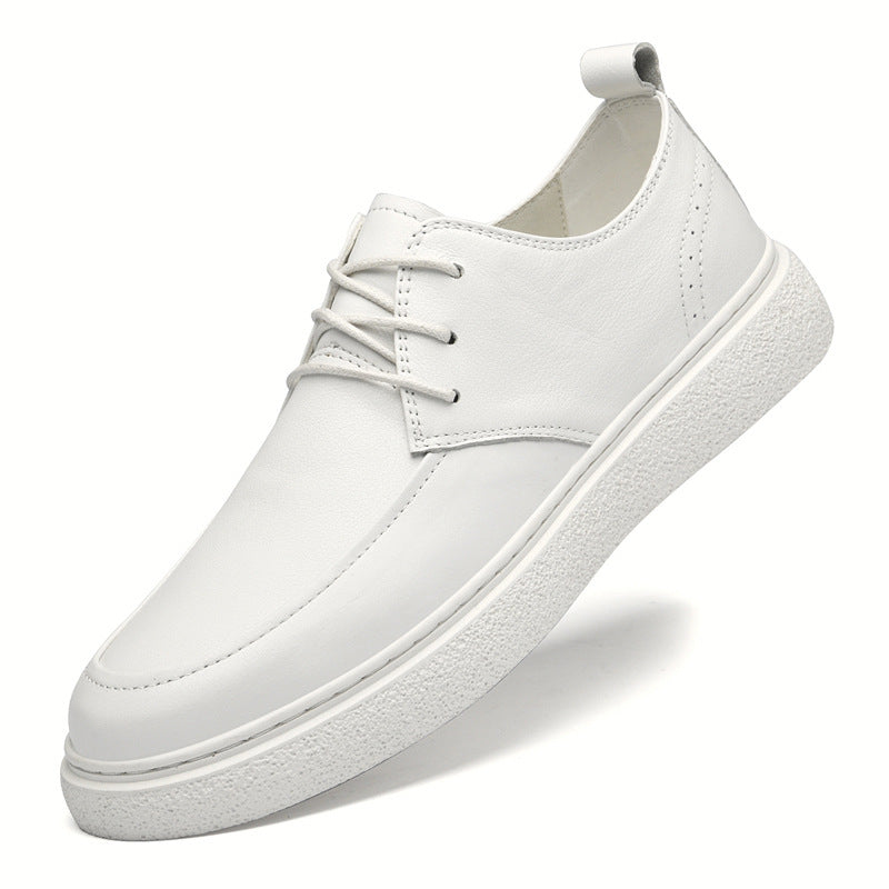 Zapatos Bajos Casuales de Cuero de Primera Capa para Hombre con Suela de Cuero y Punta Redonda Blancos