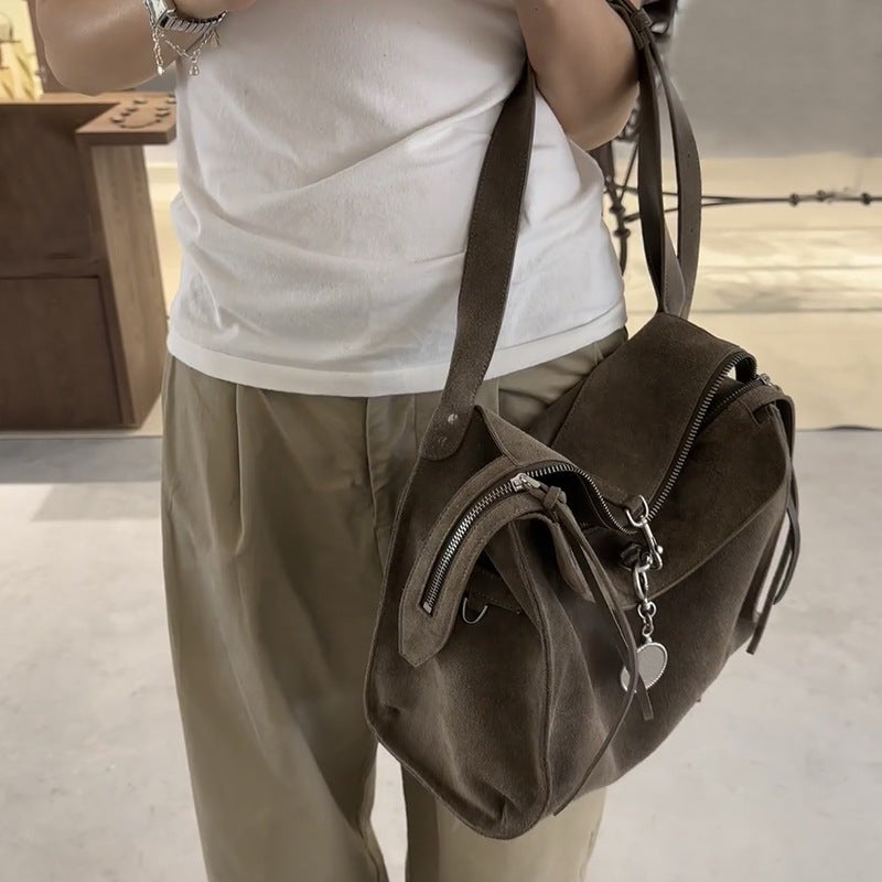 Bolso tote de invierno de gamuza mate con correa de un solo hombro y gran capacidad