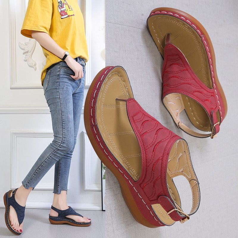 Sandalias casuales de cuña para mujer, chanclas de color liso
