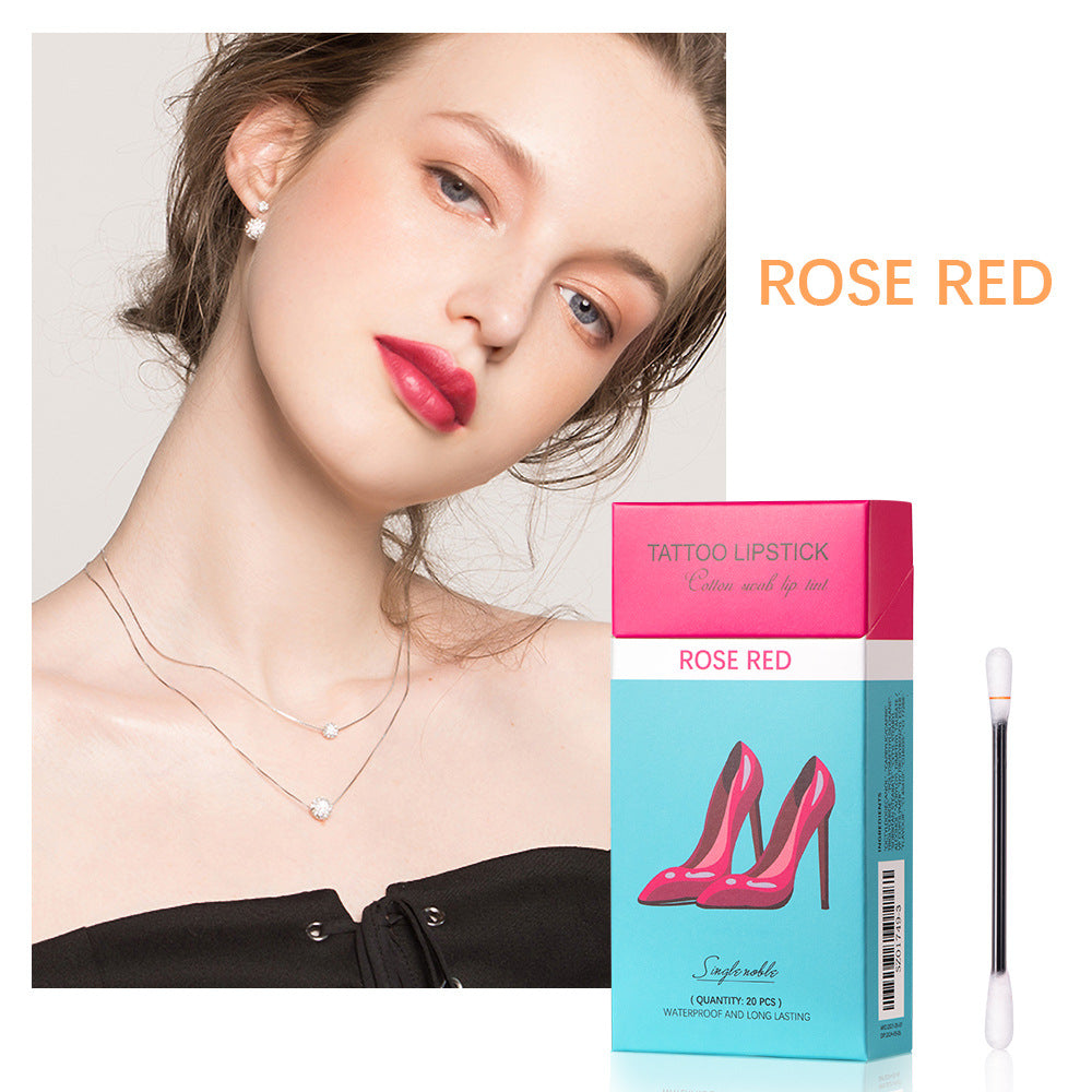Set de 20 labiales con hisopo de algodón para exteriores, labiales portátiles, estuche cosmético impermeable, labial líquido de larga duración con forma de cigarrillo