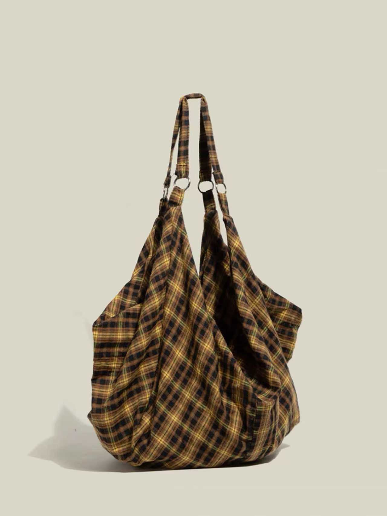 Bolso de hombro/cruzado de tartán de gran capacidad para mujer
