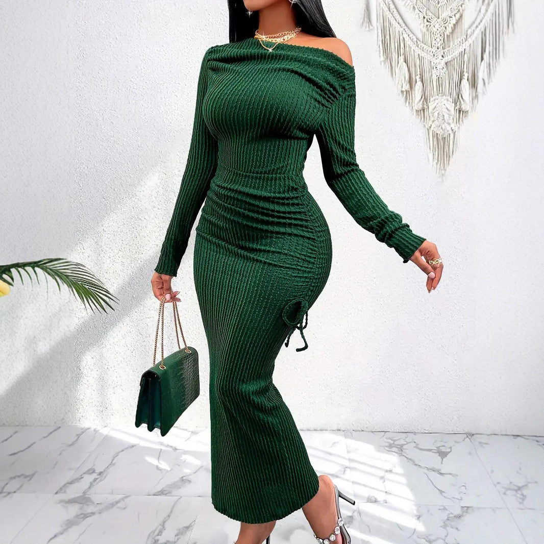 Knitted Long-sleeved High-waisted Slim-fit Vintage Dress