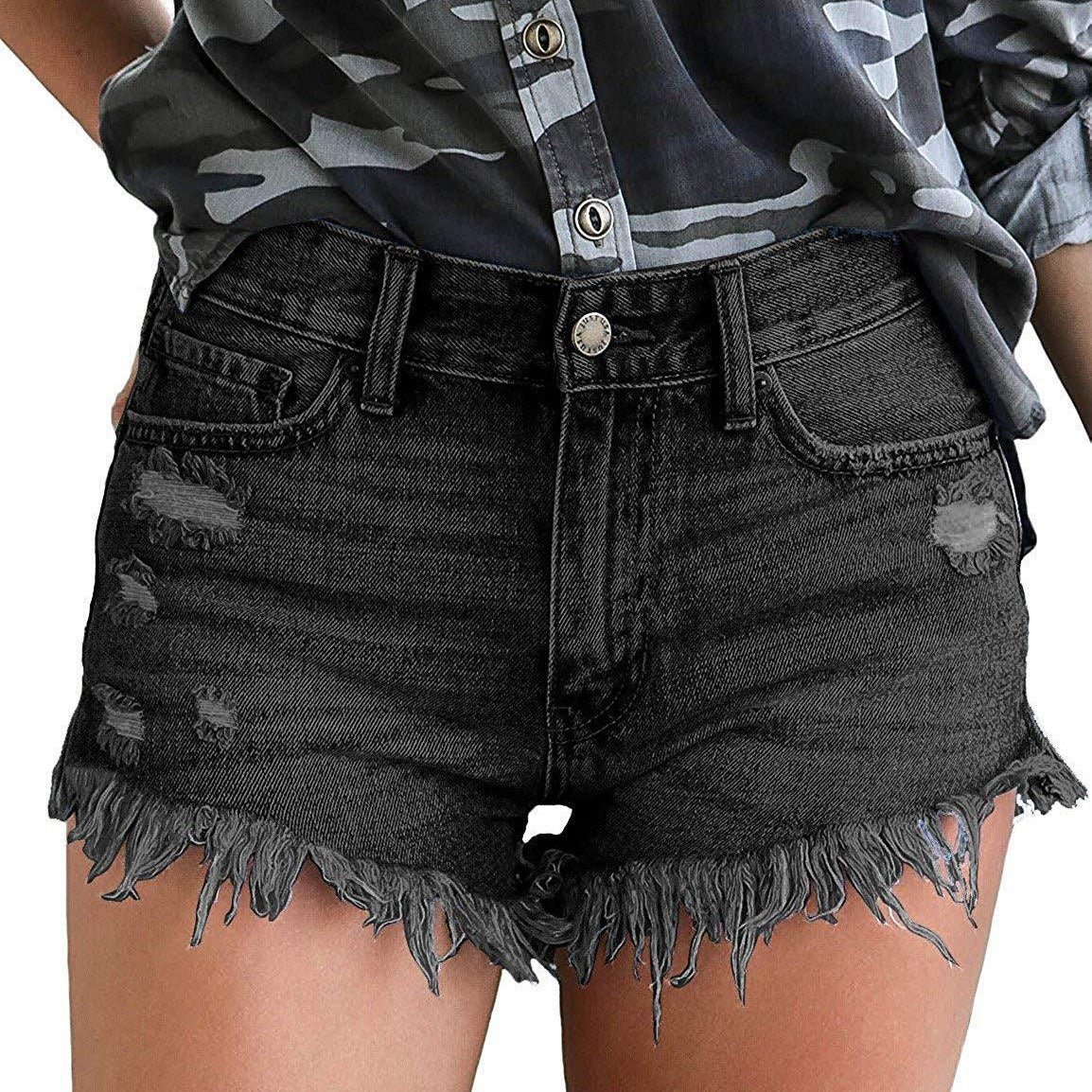Ripped Stretch Denim Womens High-Waist Shorts