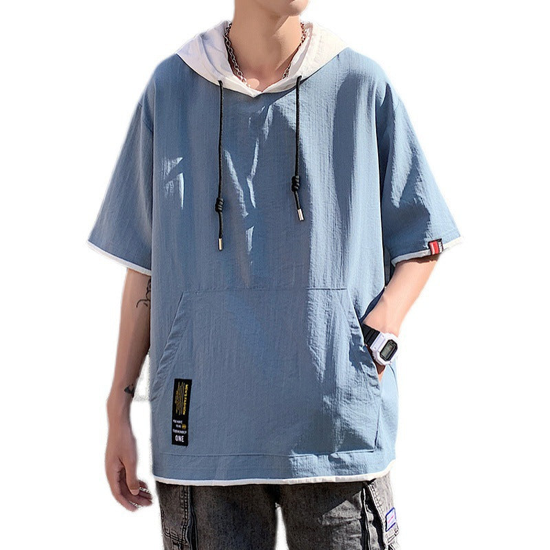 Camisa de manga corta informal para hombre holgada tipo falso dos piezas