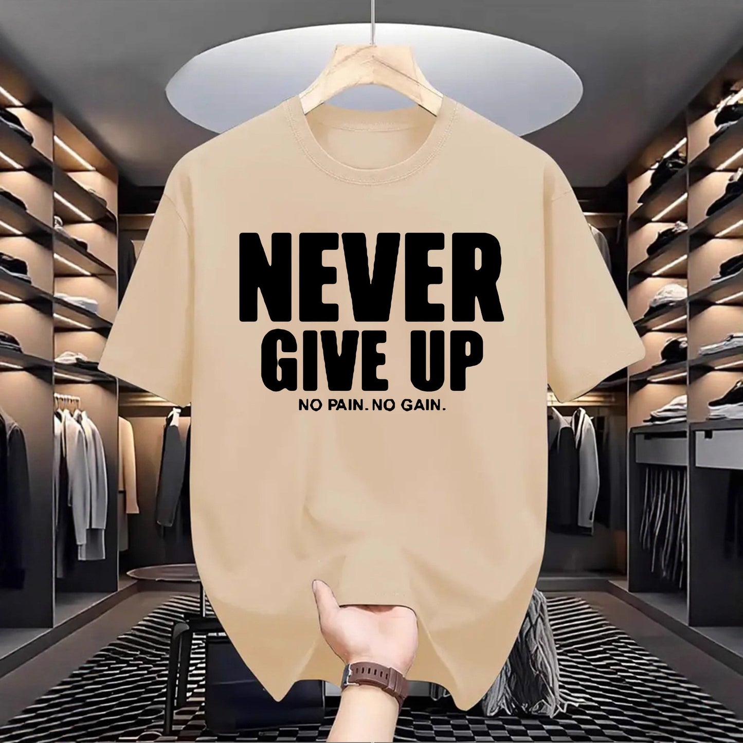Camiseta informal de manga corta con cuello redondo y estampado de letras, versátil
