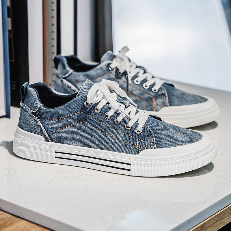 Zapatillas deportivas informales de mezclilla de corte bajo, estilo coreano, talla grande, para hombre