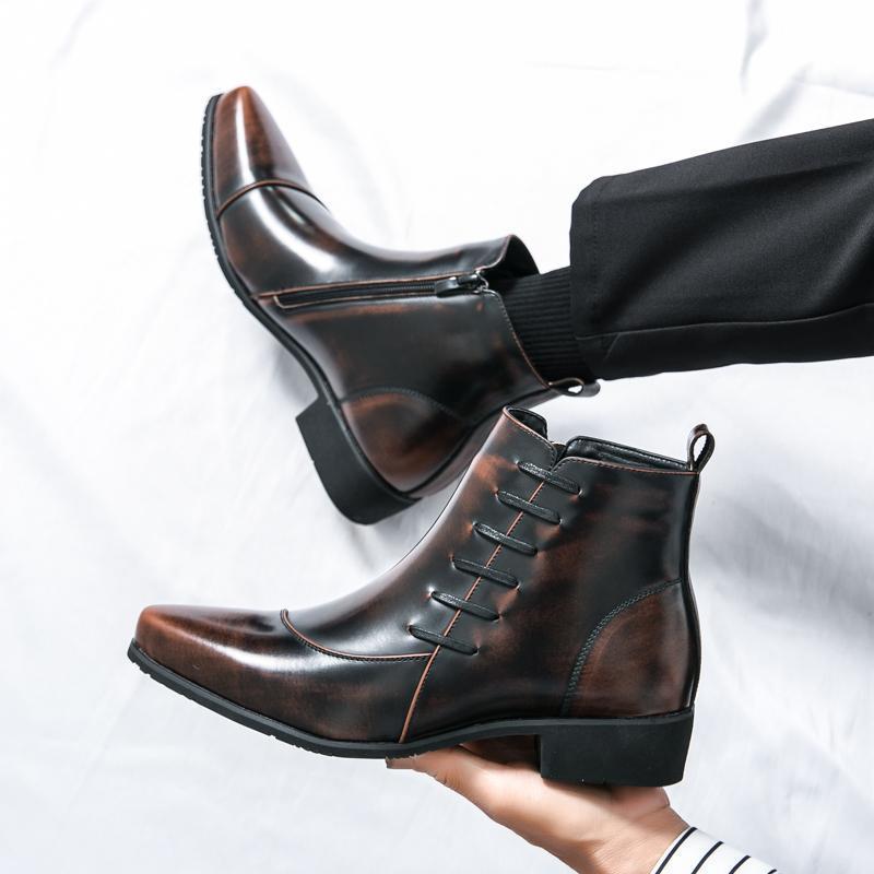 Zapatos altos de talla grande con cremallera lateral y combinación de colores, estilo británico para hombre
