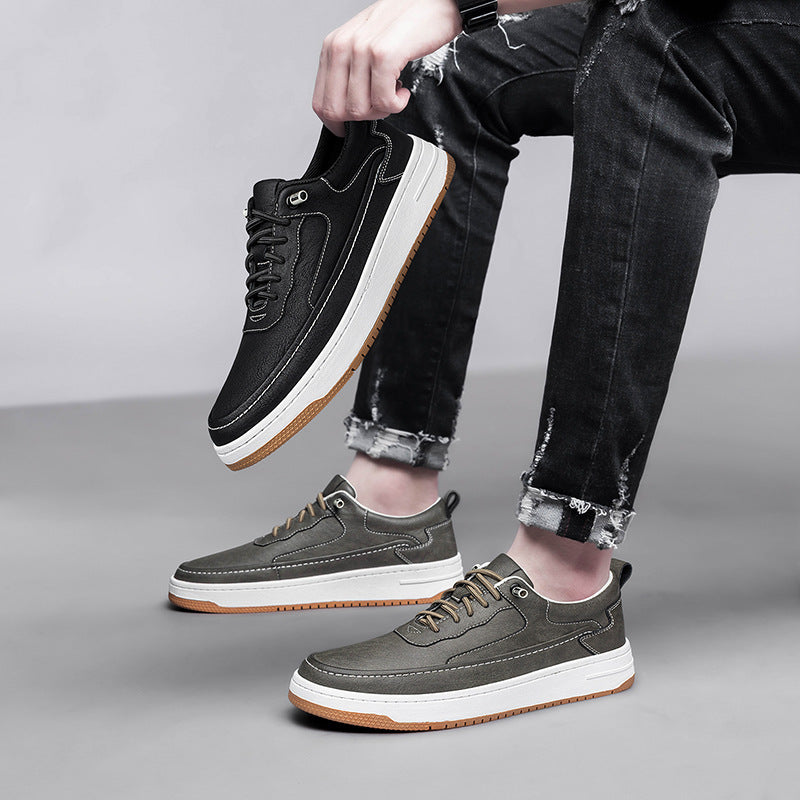 Zapatos de mesa de piel de vaca para hombre, suela gruesa, retro, modernos, planos, cosidos a mano