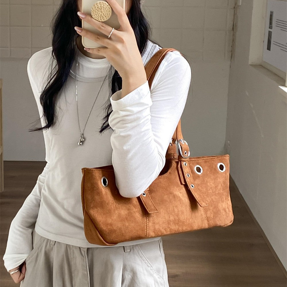 Bolso de hombro de mano de gamuza retro suave para mujer