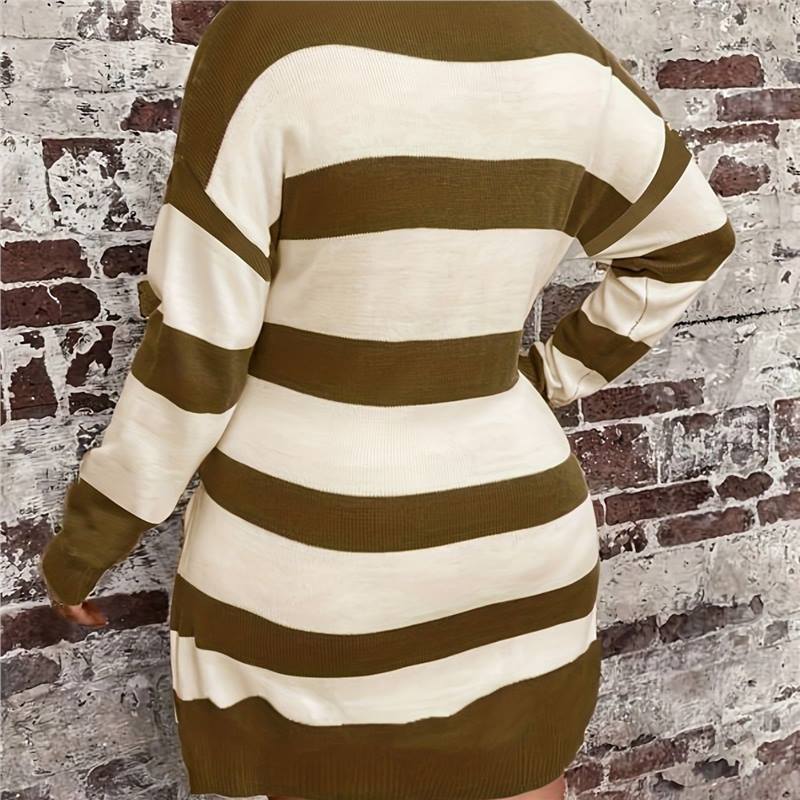 Vestido de punto informal a rayas de tallas grandes estilo europeo y americano