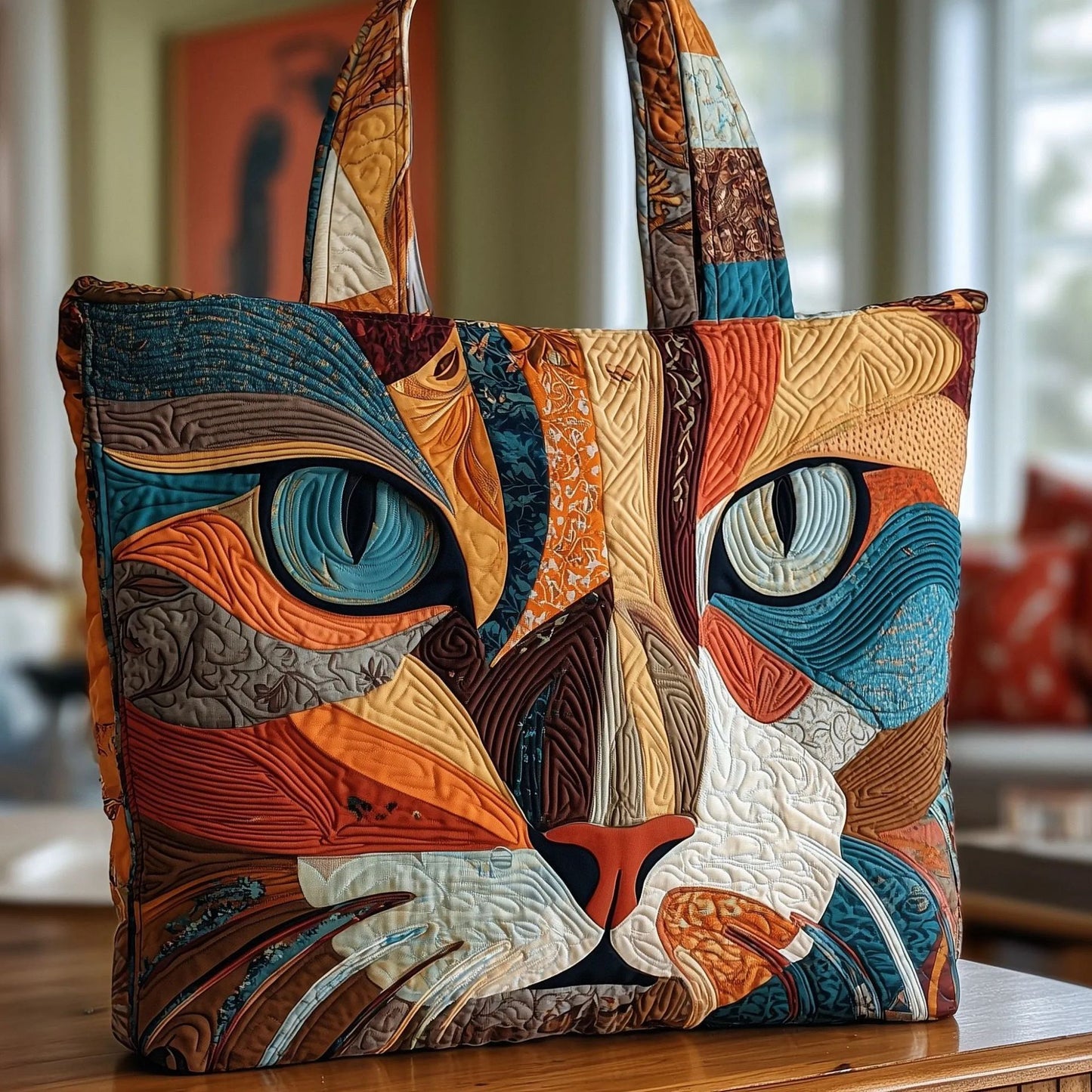 Creative, High-Capacity Tote Bag With Digital Print And Quilted Embroidery