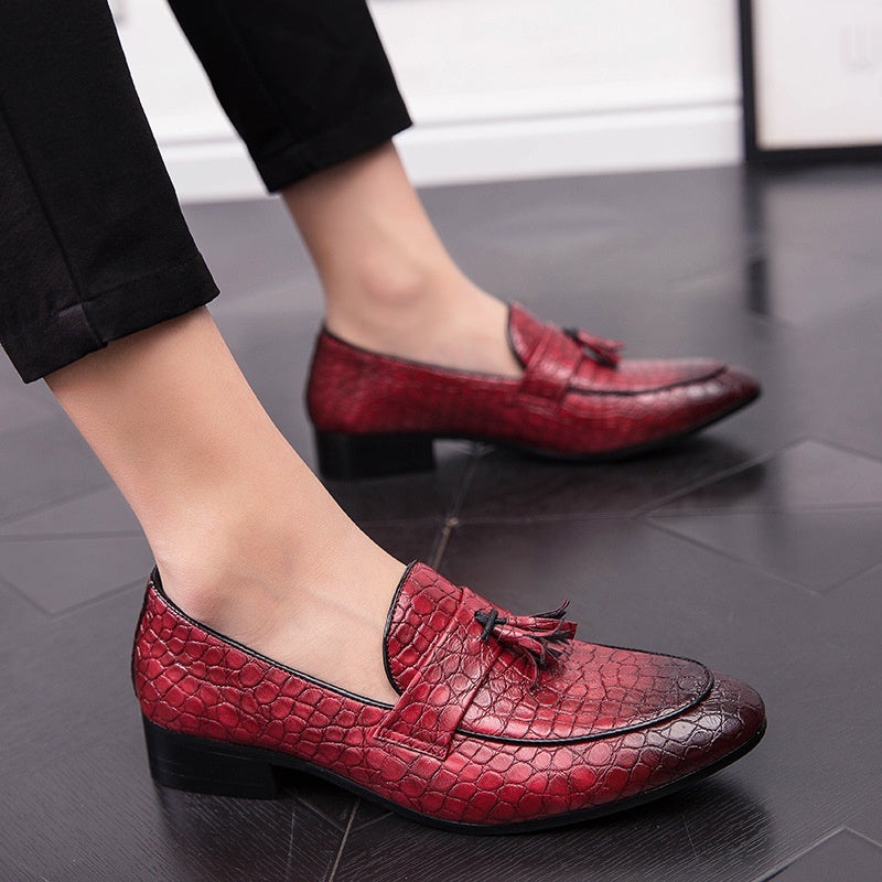 Zapatos de hombre elegantes de cuero transpirable con puntera puntiaguda y borlas