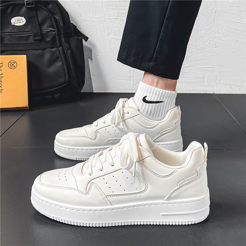 Zapatos Blancos de Plataforma de Cuero Transpirables para Adolescentes a la Moda que Combinan con Todo