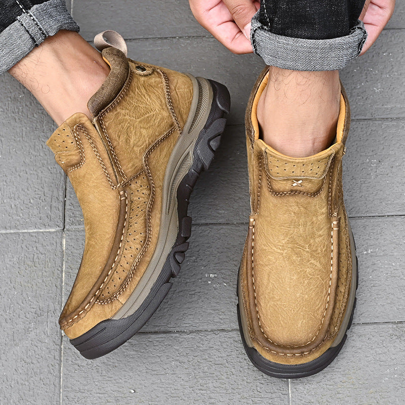 Zapatos casuales de exterior de caña alta de primavera de piel de vaca para hombre