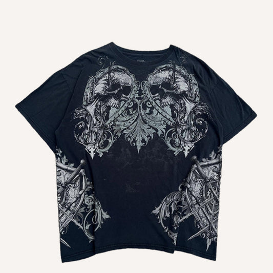 Ropa urbana holgada de talla grande con manga corta estilo punk oscuro