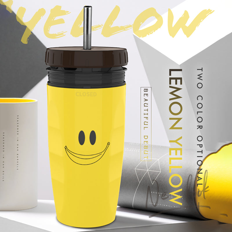 Taza de viaje sin tapa Twist Cup, taza portátil, vaso de doble aislamiento, botella de agua con pajita para niños y adultos