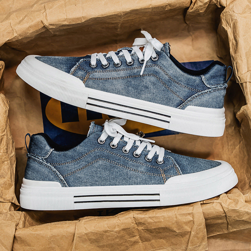 Zapatillas deportivas informales de mezclilla de corte bajo, estilo coreano, talla grande, para hombre