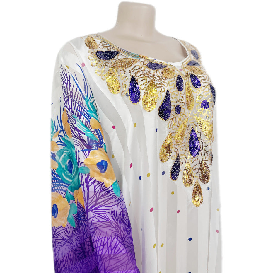 Middle East Sequined Printed Chiffon Loose Robe For Women