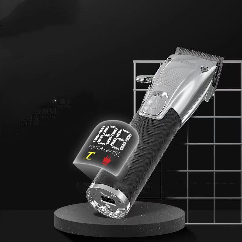 Cortapelos eléctrico KM-K33s con base de carga y voltaje amplio, tijeras de peluquero con pantalla LED LCD