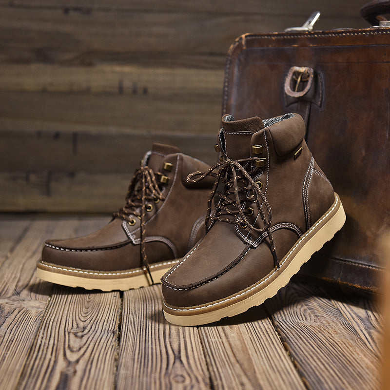 Botas de trabajo de piel auténtica de caña alta, estilo casual británico, para hombre