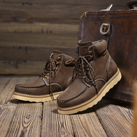 Botas de trabajo de piel auténtica de caña alta, estilo casual británico, para hombre
