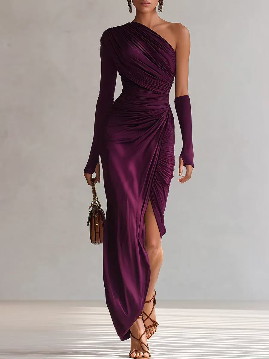 Vestido de mujer elegante francés de manga larga texturizado