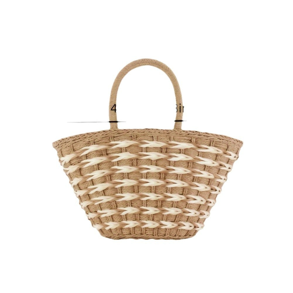 Bolso de hombro de playa tipo cesta, tejido a mano, de gran capacidad, con bloques de color para mujer, para vacaciones