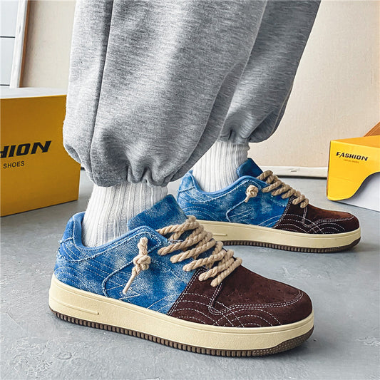 Zapatos de patineta planos con cordones para hombre de mezclilla de ocio