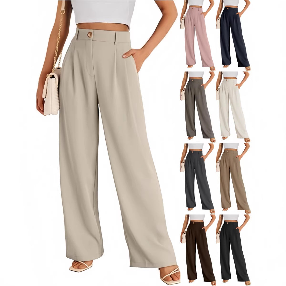 New European And American Style Pocket Dress Pants Wide-leg Formal Trousers