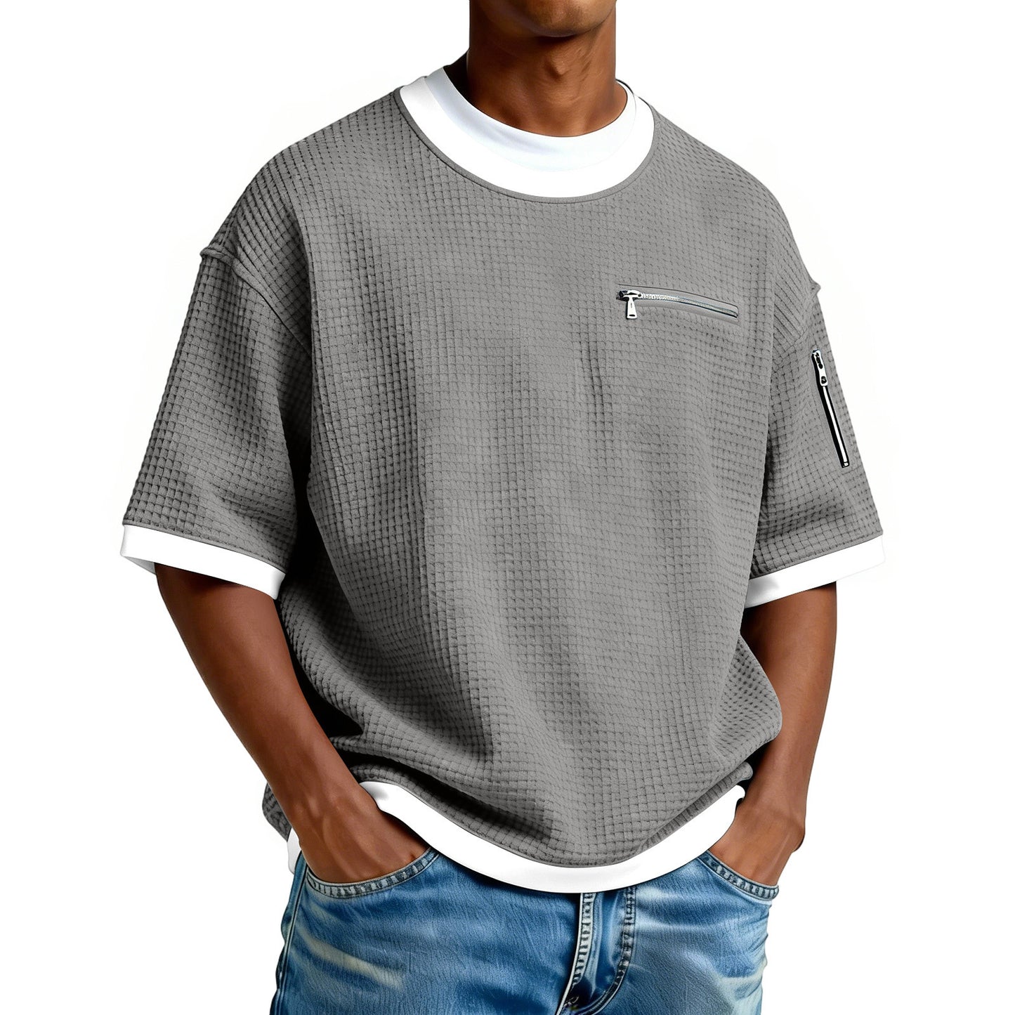 Men's Crew-Neck Contrast-Colored Casual T-Shirt