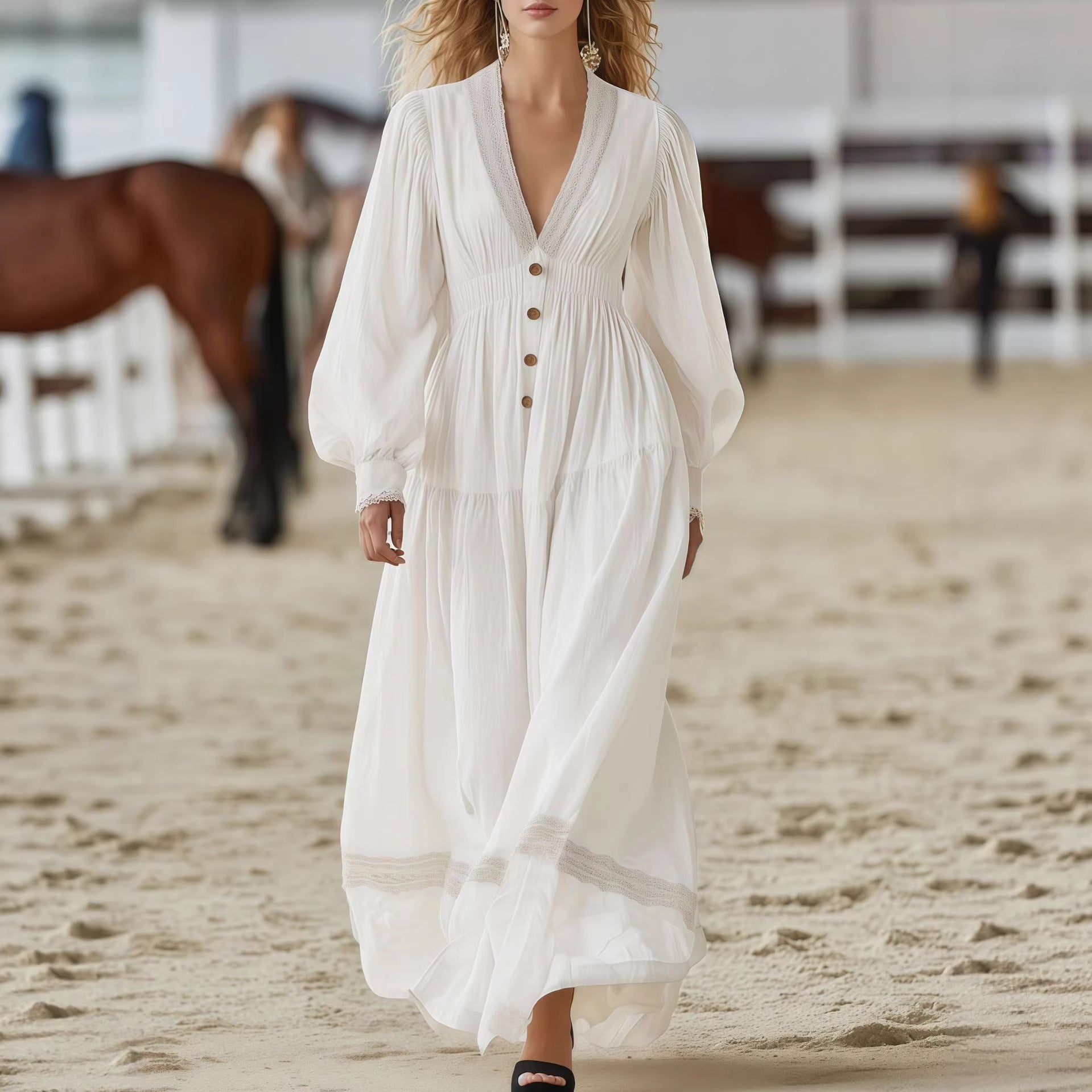 Long-sleeve Elegant White Dress - DRESS WELL STORE