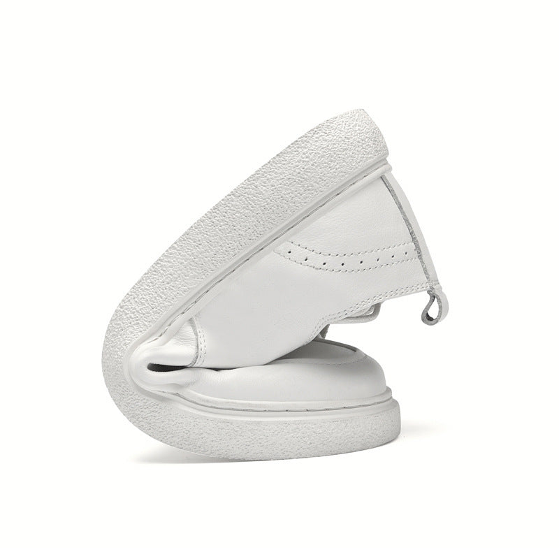 Zapatos Bajos Casuales de Cuero de Primera Capa para Hombre con Suela de Cuero y Punta Redonda Blancos