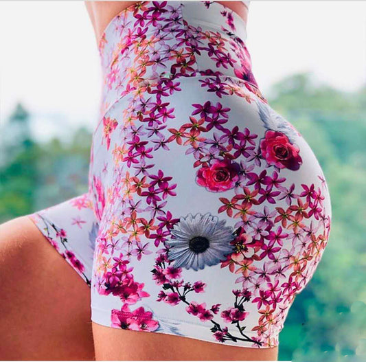 Pantalones cortos de yoga para mujer, de secado rápido, deportivos, con diseño de flores, que realzan la cadera